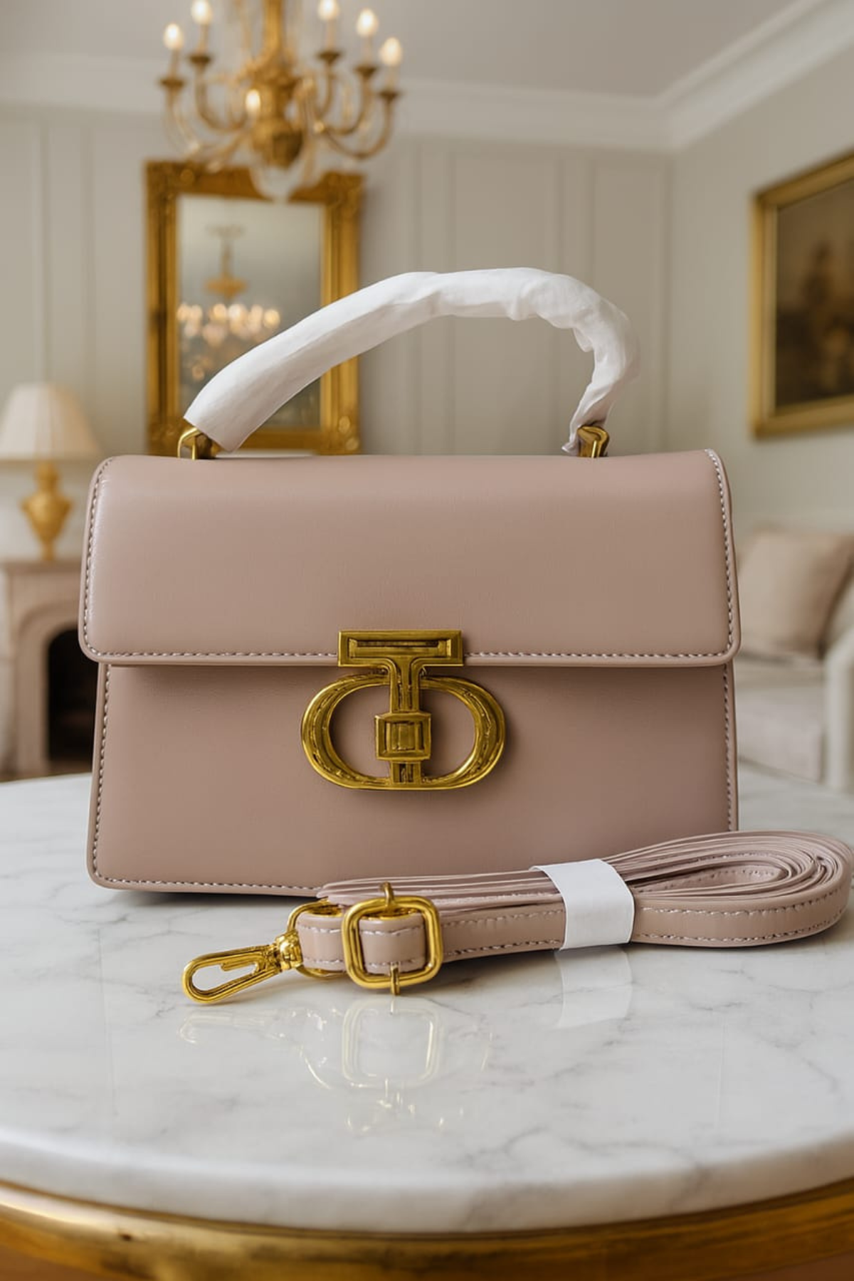 Luxury Nude Handbag with Gold Accent
