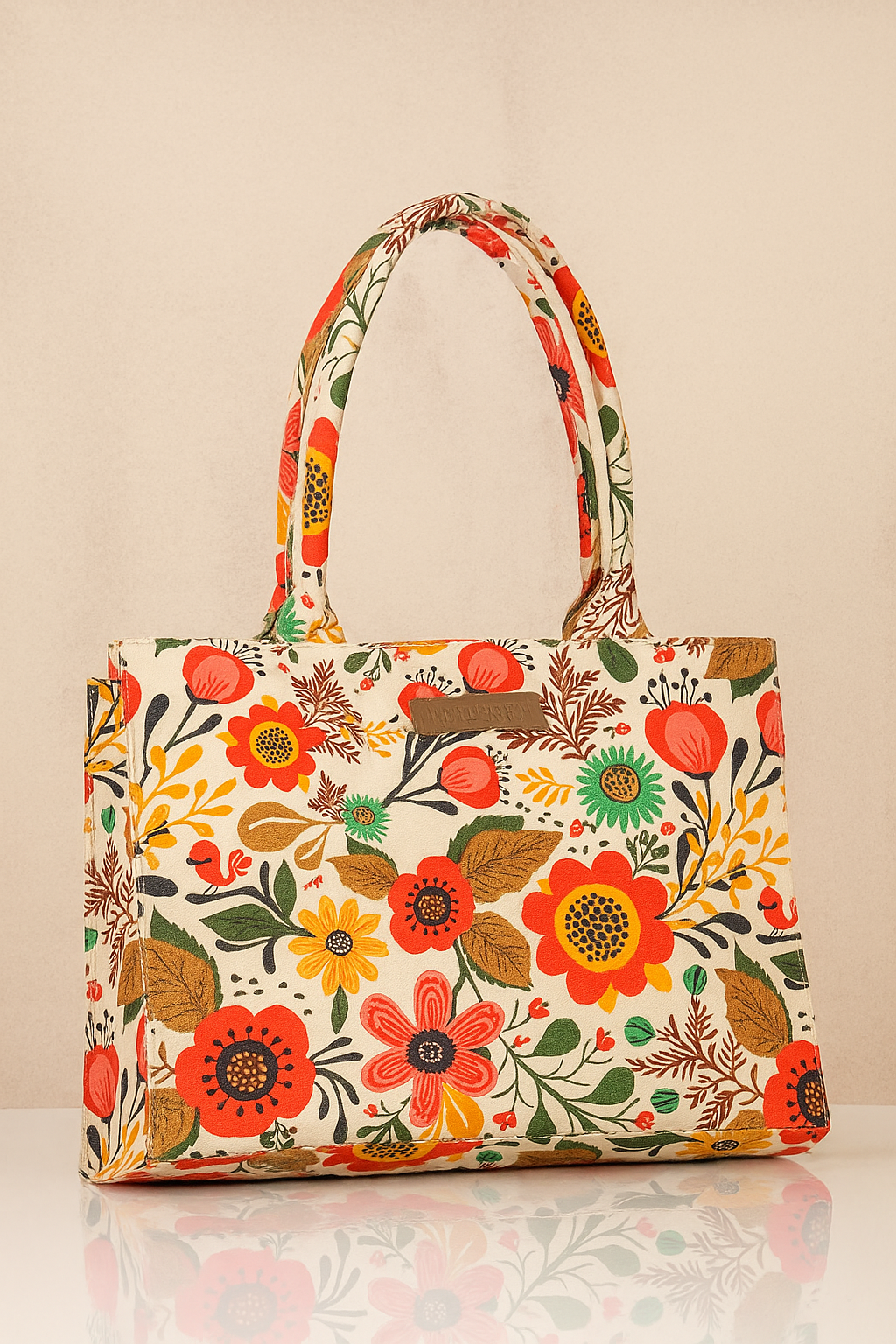 Women’s Printed Orange Flowers Tote Bag