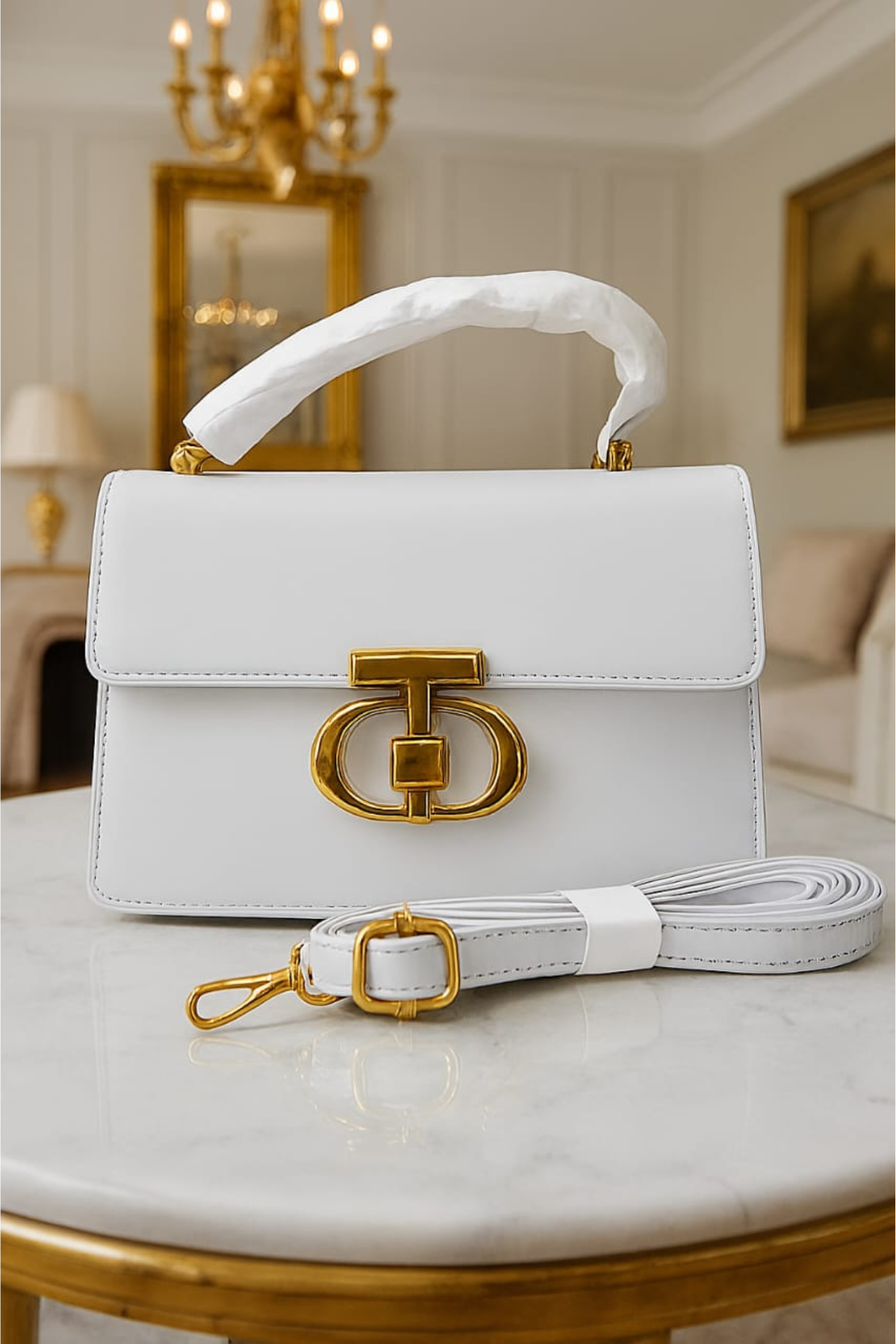 Luxury Nude Handbag with Gold Accent