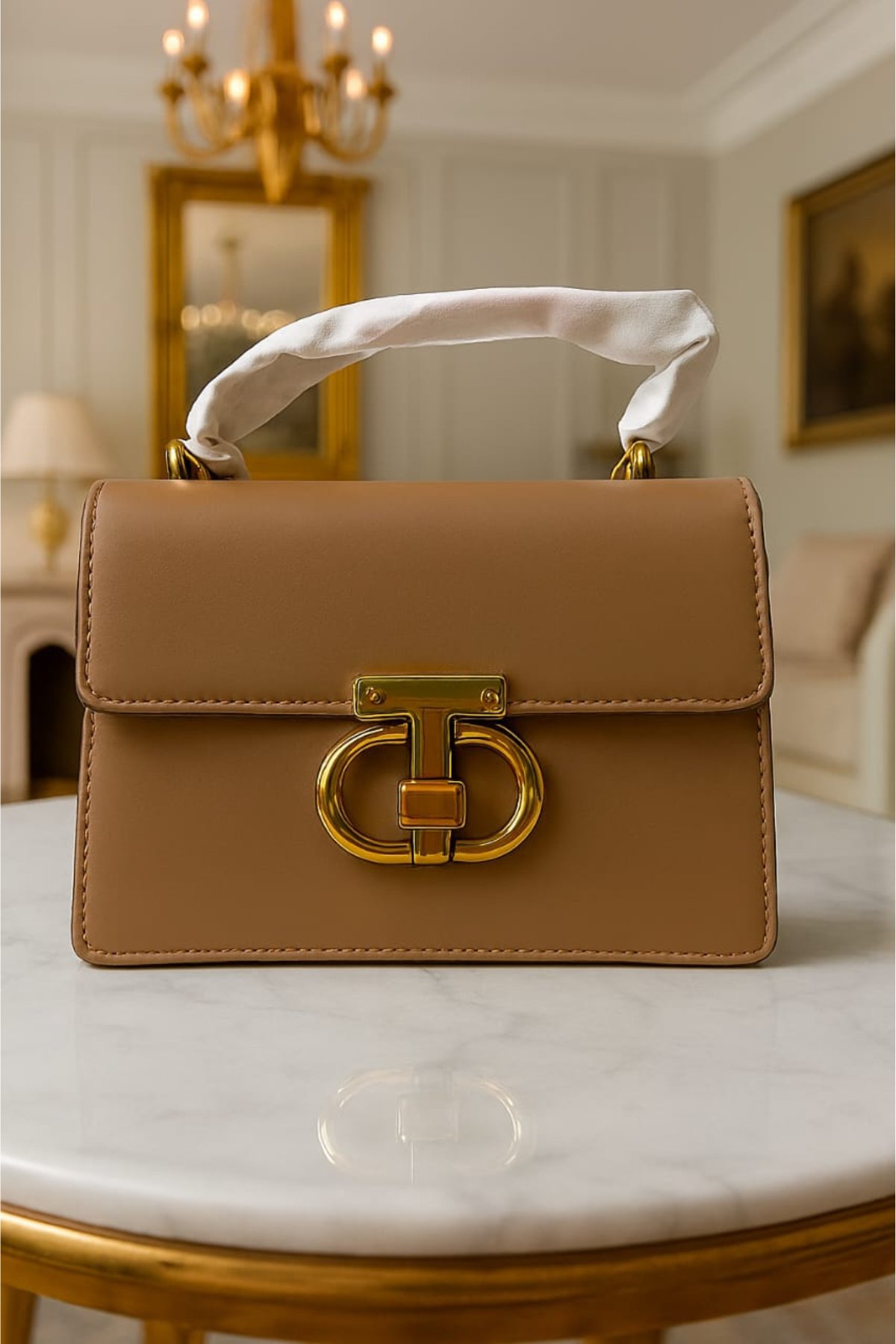 Luxury Nude Handbag with Gold Accent